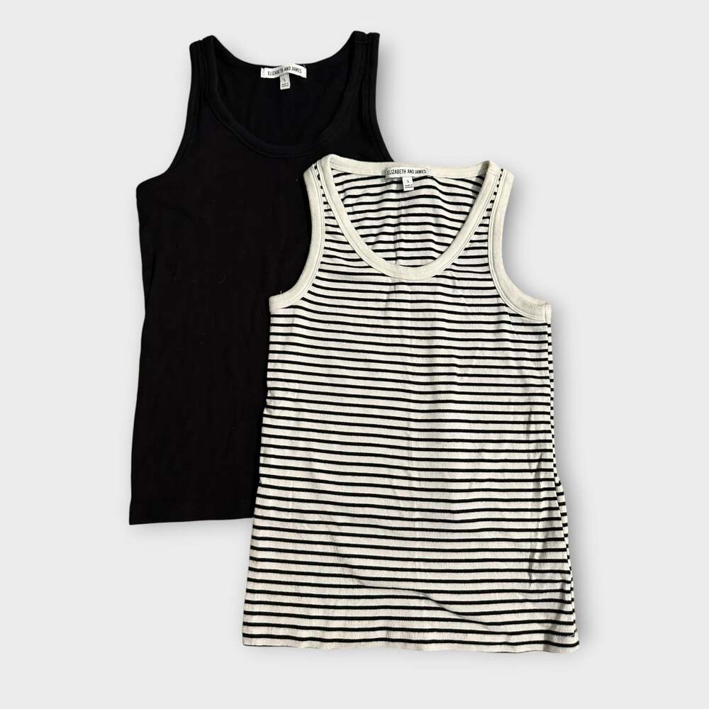 Elizabeth and James Ribbed Knit Tank Lot Black Striped Quality Basics Small